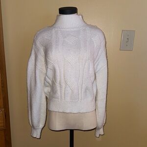SO White Turtleneck Cable Knit Sweater